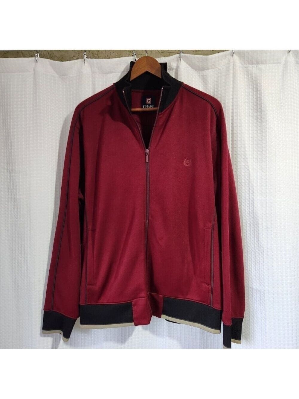 Chaps Ralph Lauren Mens Size Large Full Zip Burgundy Striped Track Jacket
